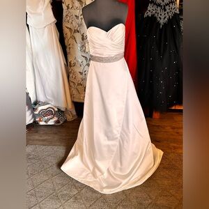 Ivory Strapless Satin Ballgown with Beaded Waistband